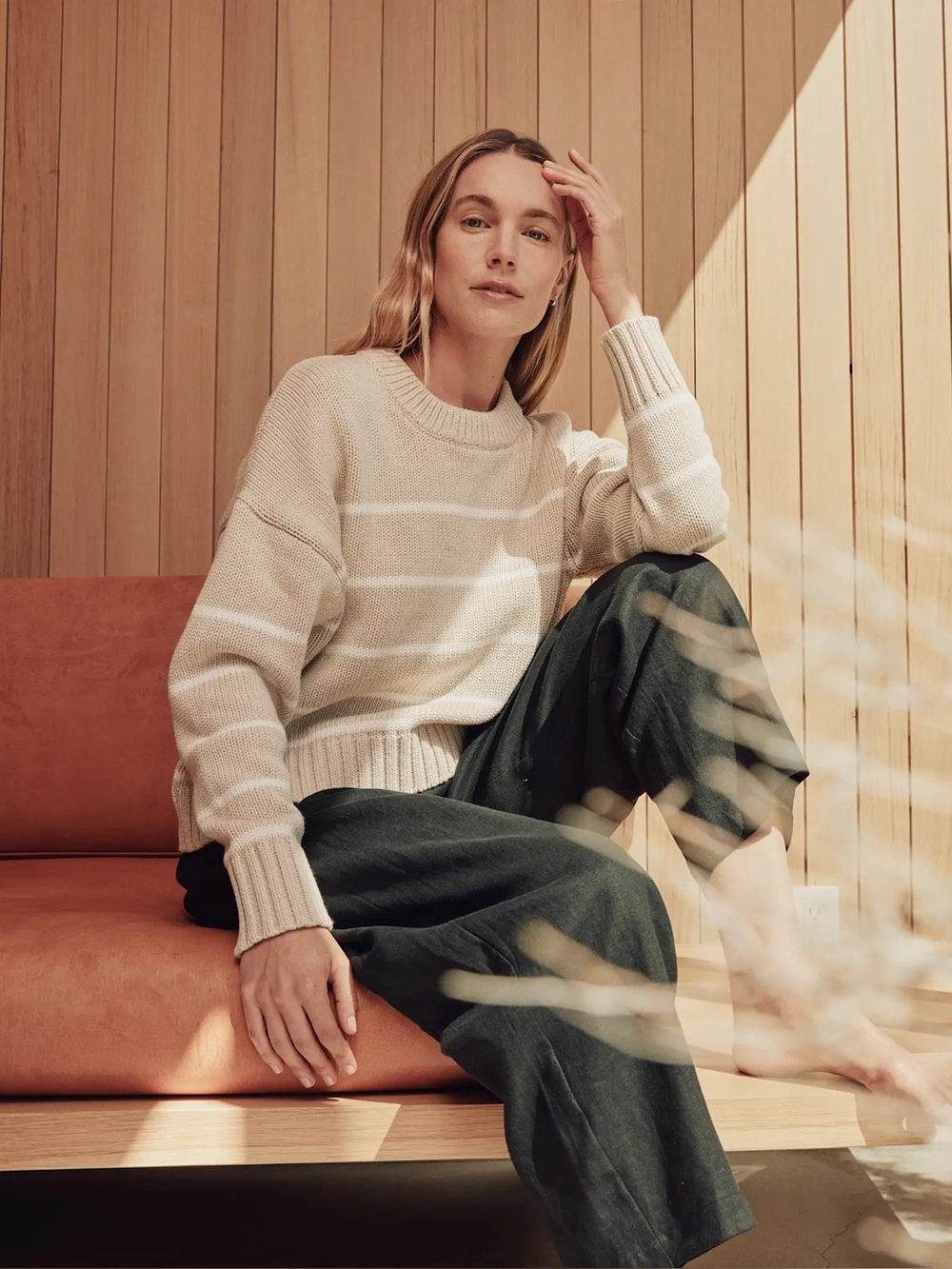 Quince Cream Striped Crewneck Sweater